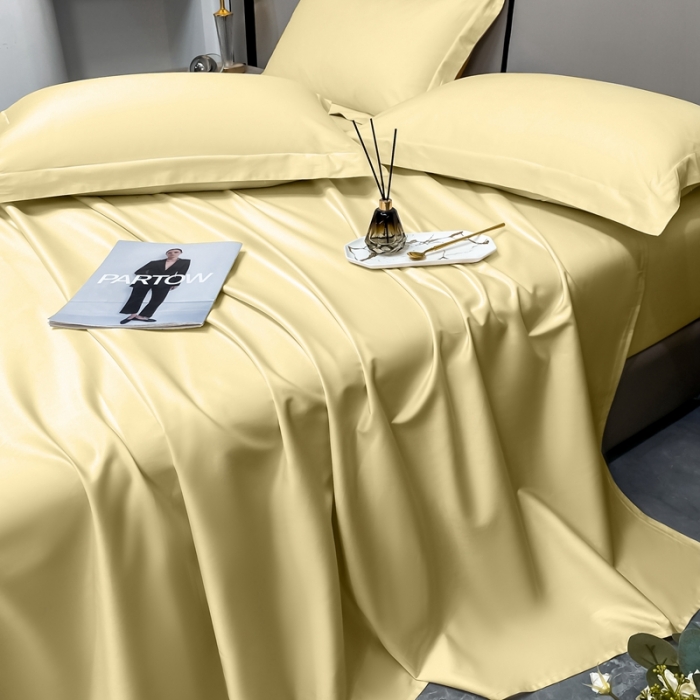 91家纺网 家纺一手货源 找家纺 轻奢高档50支贡缎长绒棉床单单件纯棉全棉纯色被单三件套-莫奈-奶茶米