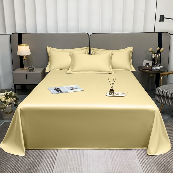 91家纺网 家纺一手货源 找家纺 轻奢高档50支贡缎长绒棉床单单件纯棉全棉纯色被单三件套-莫奈-奶茶米