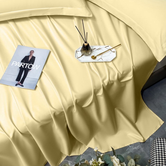 91家纺网 家纺一手货源 找家纺 轻奢高档50支贡缎长绒棉床单单件纯棉全棉纯色被单三件套-莫奈-奶茶米