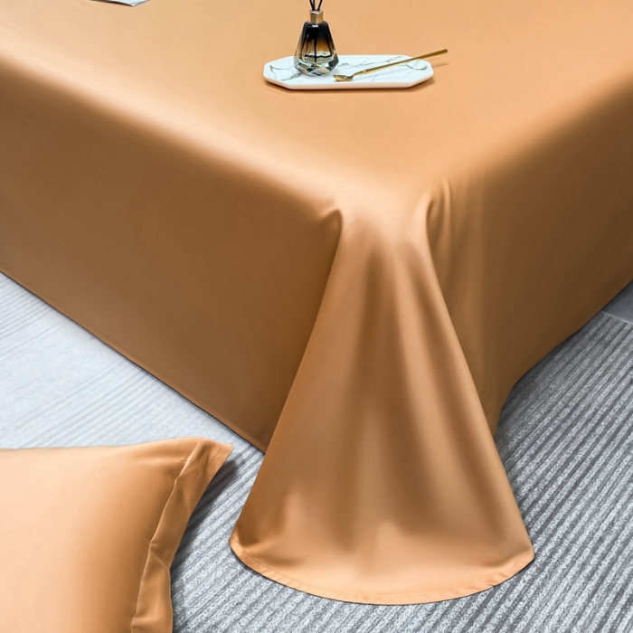 91家纺网 家纺一手货源 找家纺 轻奢高档50支贡缎长绒棉床单单件纯棉全棉纯色被单三件套-莫奈-南瓜橘