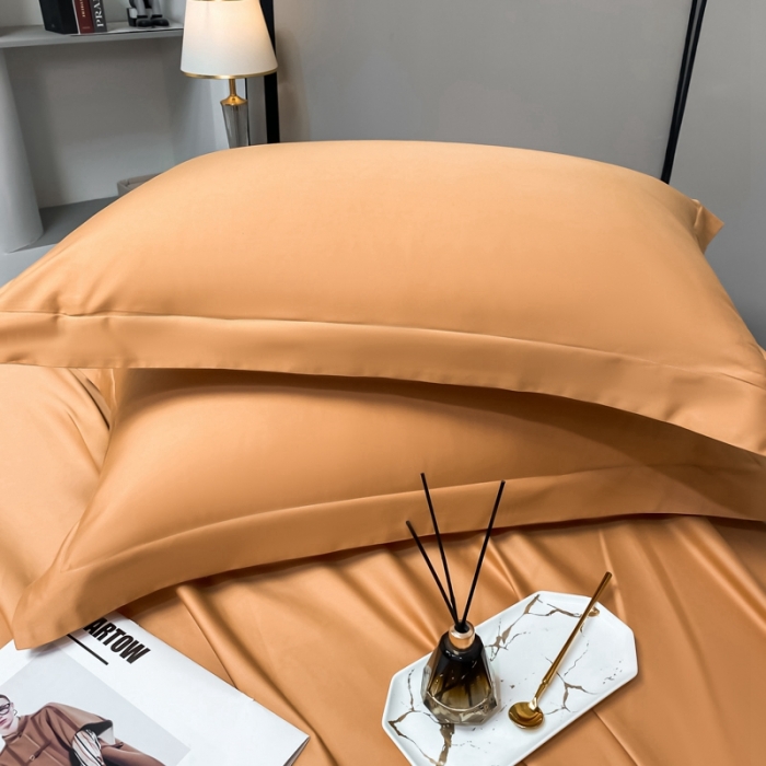 91家纺网 家纺一手货源 找家纺 轻奢高档50支贡缎长绒棉床单单件纯棉全棉纯色被单三件套-莫奈-南瓜橘