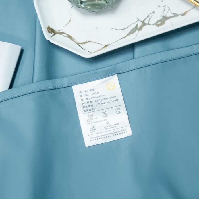91家纺网 家纺一手货源 找家纺 轻奢高档50支贡缎长绒棉床单单件纯棉全棉纯色被单三件套-莫奈-雾霾蓝
