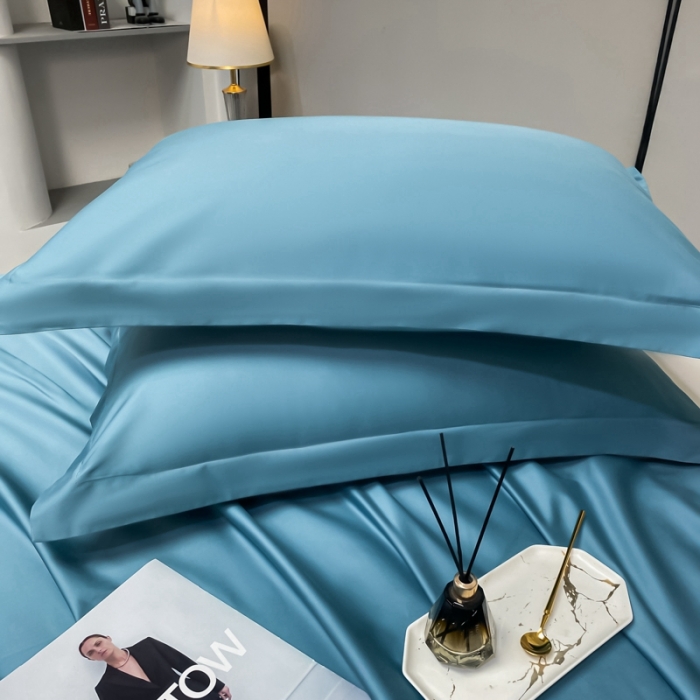 91家纺网 家纺一手货源 找家纺 轻奢高档50支贡缎长绒棉床单单件纯棉全棉纯色被单三件套-莫奈-雾霾蓝