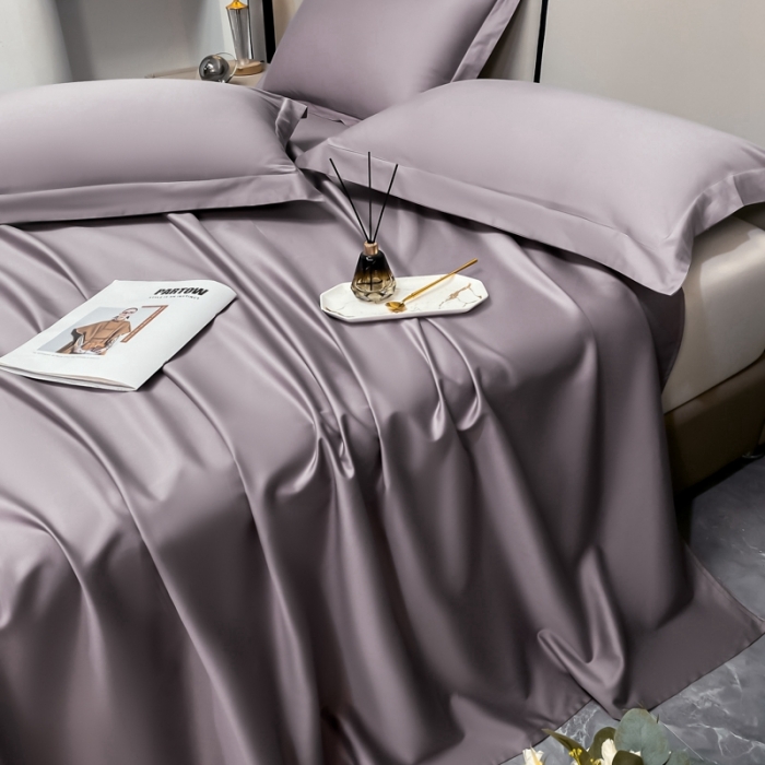 91家纺网 家纺一手货源 找家纺 轻奢高档50支贡缎长绒棉床单单件纯棉全棉纯色被单三件套-莫奈-香芋紫