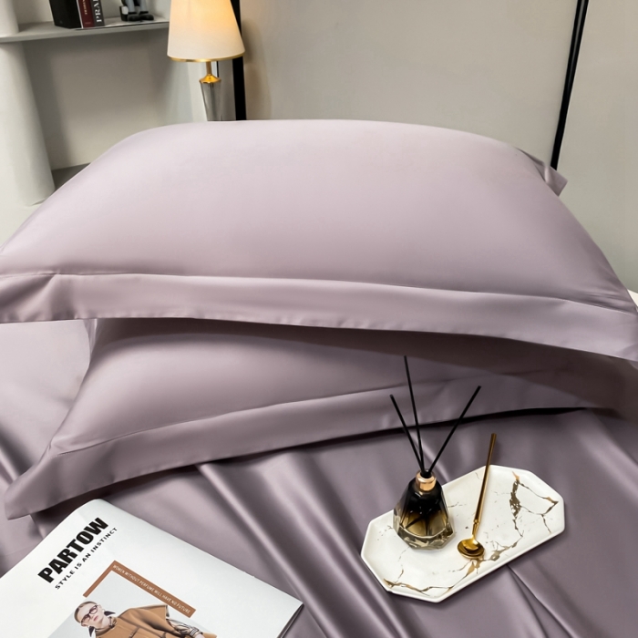 91家纺网 家纺一手货源 找家纺 轻奢高档50支贡缎长绒棉床单单件纯棉全棉纯色被单三件套-莫奈-香芋紫