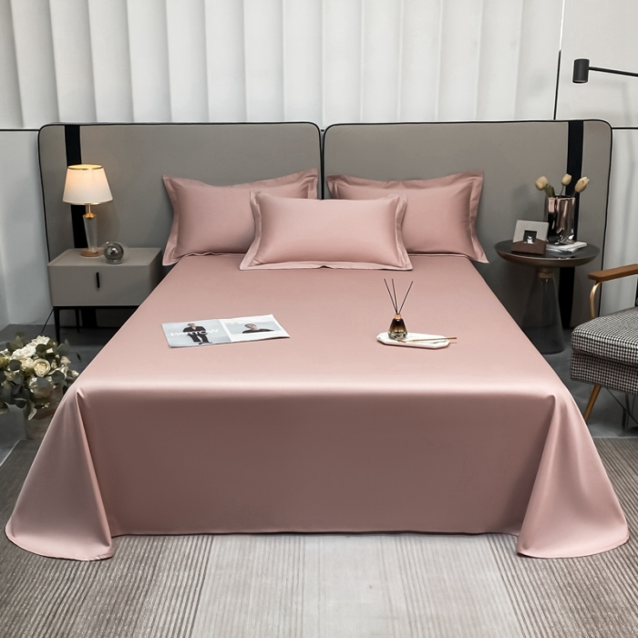 91家纺网 家纺一手货源 找家纺 轻奢高档50支贡缎长绒棉床单单件纯棉全棉纯色被单三件套-莫奈-玉颜粉