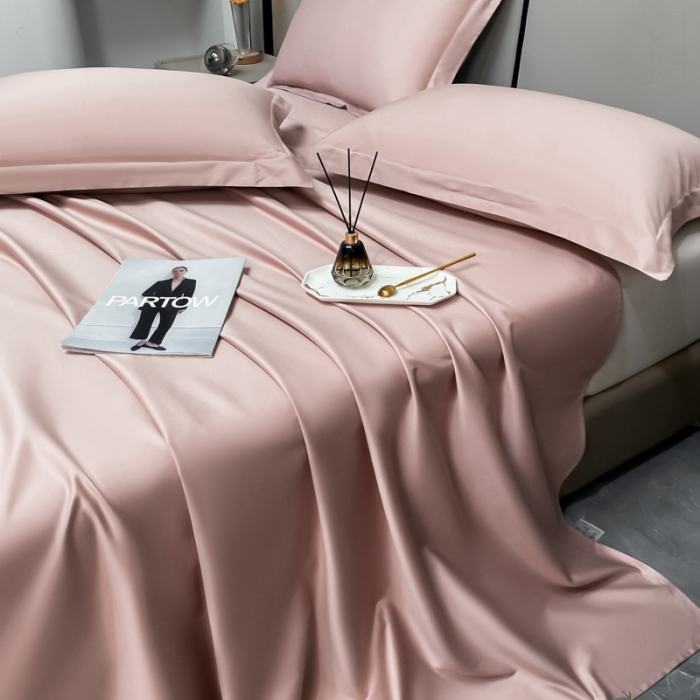 91家纺网 家纺一手货源 找家纺 轻奢高档50支贡缎长绒棉床单单件纯棉全棉纯色被单三件套-莫奈-玉颜粉