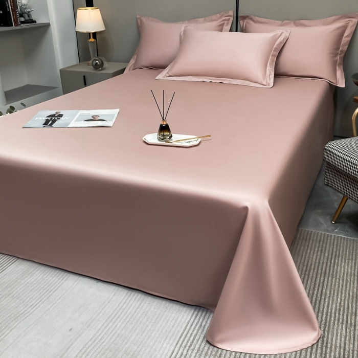 91家纺网 家纺一手货源 找家纺 轻奢高档50支贡缎长绒棉床单单件纯棉全棉纯色被单三件套-莫奈-玉颜粉