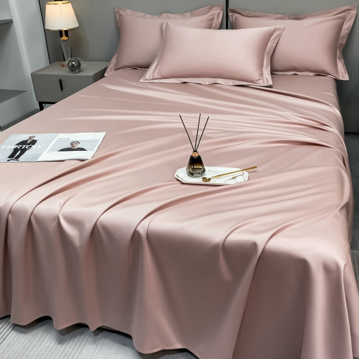 91家纺网 家纺一手货源 找家纺 轻奢高档50支贡缎长绒棉床单单件纯棉全棉纯色被单三件套-莫奈-玉颜粉
