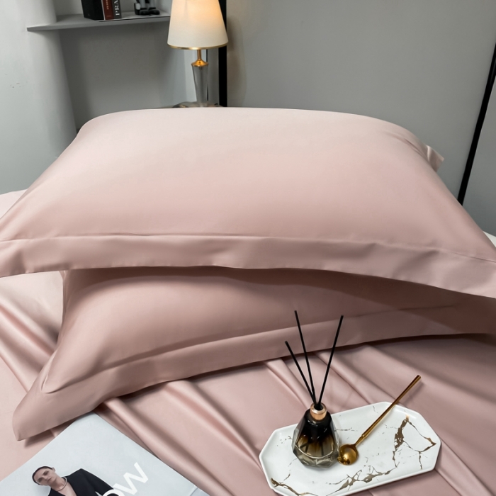 91家纺网 家纺一手货源 找家纺 轻奢高档50支贡缎长绒棉床单单件纯棉全棉纯色被单三件套-莫奈-玉颜粉