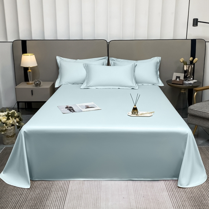 91家纺网 家纺一手货源 找家纺 轻奢高档50支贡缎长绒棉床单单件纯棉全棉纯色被单三件套-莫奈-郁兰