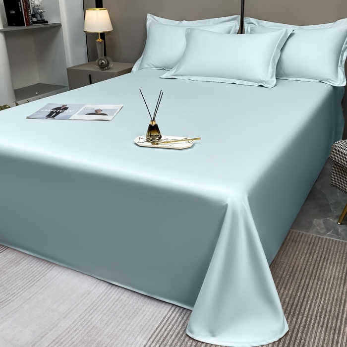 91家纺网 家纺一手货源 找家纺 轻奢高档50支贡缎长绒棉床单单件纯棉全棉纯色被单三件套-莫奈-郁兰