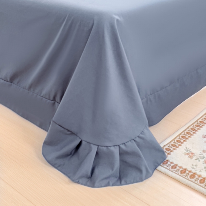 91家纺网 家纺一手货源 找家纺 金米诺 新款韩版花边水洗棉泡泡纱四件套公主条四件套 条纹-浅灰