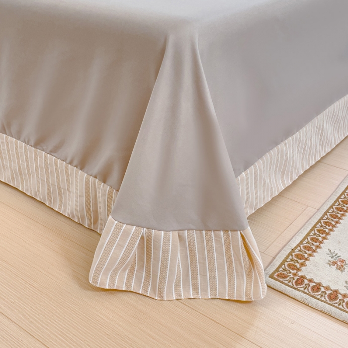 91家纺网 家纺一手货源 找家纺 金米诺 新款韩版花边水洗棉泡泡纱四件套公主条四件套 条纹-浅咖