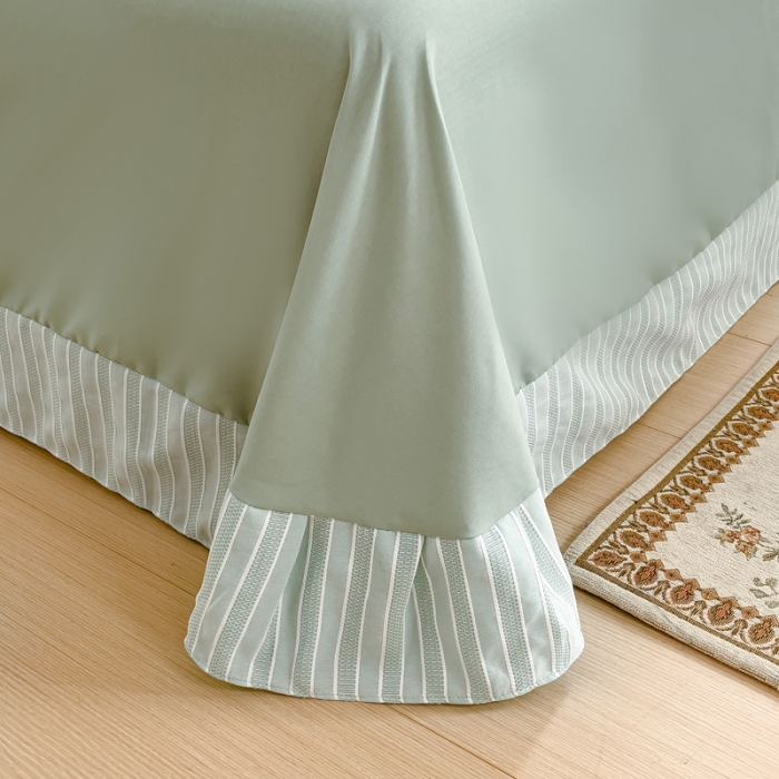 91家纺网 家纺一手货源 找家纺 金米诺 新款韩版花边水洗棉泡泡纱四件套公主条四件套 条纹-清新绿