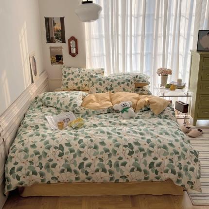 91家纺网 家纺一手货源 找家纺 希文2023新款全棉13372印花四件套晚风告白系列 银杏