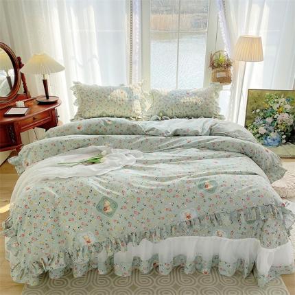 菊上 2023新款全棉法式田园风欧根纱床盖四件套 维妮