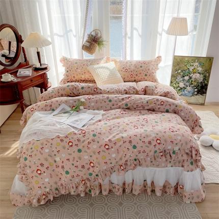 菊上 2023新款全棉法式田园风欧根纱床盖四件套 小红帽