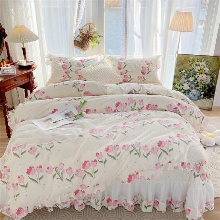 菊上 2023新款全棉法式田园风欧根纱床盖四件套 千寻