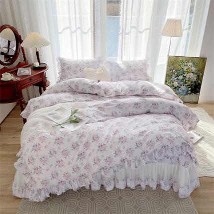 菊上 2023新款全棉法式田园风欧根纱床盖四件套 春色