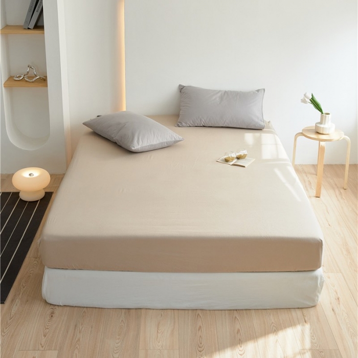 91家纺网 家纺一手货源 找家纺 新款40S单品彩虹糖系列-床笠 彩虹-米茶