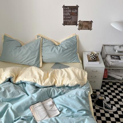 91家纺网 家纺一手货源 找家纺 （总）安莱生活 2023新款 60贡缎双拼小宽边四件套