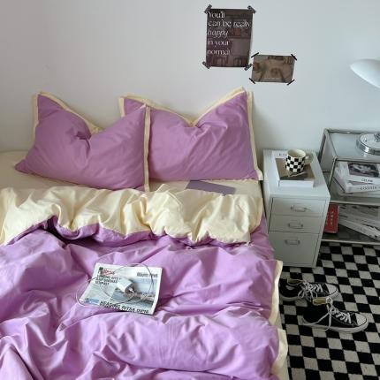 91家纺网 家纺一手货源 找家纺 （总）安莱生活 2023新款 60贡缎双拼小宽边四件套