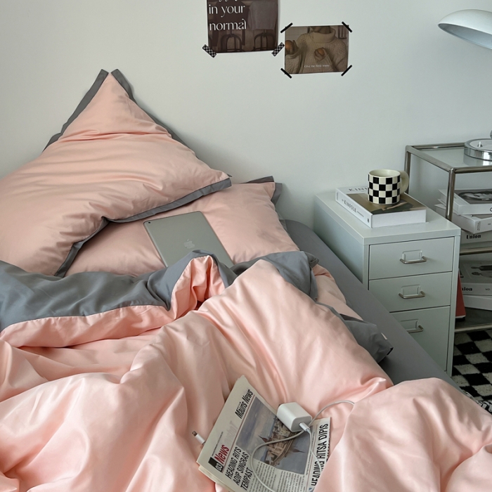 91家纺网 家纺一手货源 找家纺 （总）安莱生活 2023新款 60贡缎双拼小宽边四件套