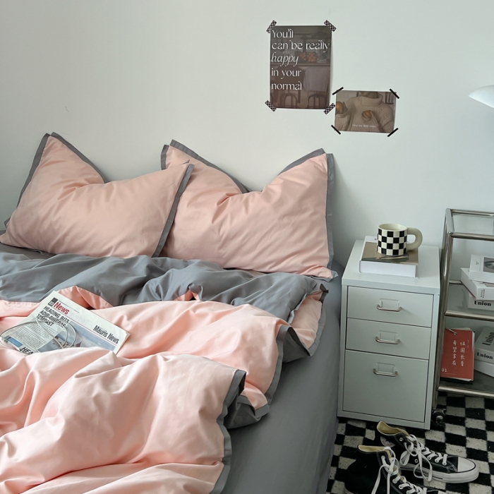 91家纺网 家纺一手货源 找家纺 （总）安莱生活 2023新款 60贡缎双拼小宽边四件套