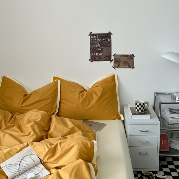 91家纺网 家纺一手货源 找家纺 安莱生活 2023新款 60贡缎双拼小宽边四件套 淡茶双拼奶黄