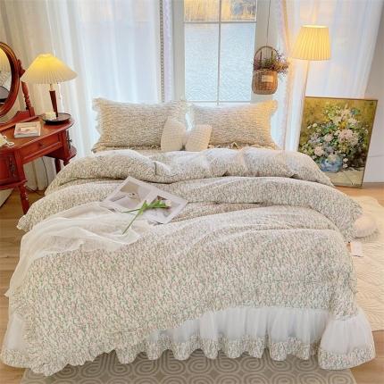 菊上 2023新款全棉法式田园风欧根纱床盖四件套 柠檬果