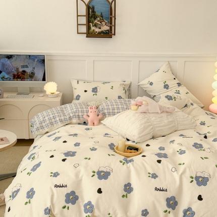 91家纺网 家纺一手货源 找家纺 昔可 2023春日新款全棉3 兔兔蓝油画花