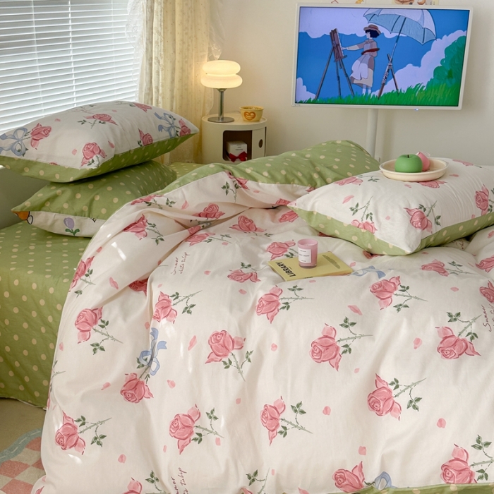 91家纺网 家纺一手货源 找家纺 昔可 2023春日新款全棉3 春日丝带玫瑰