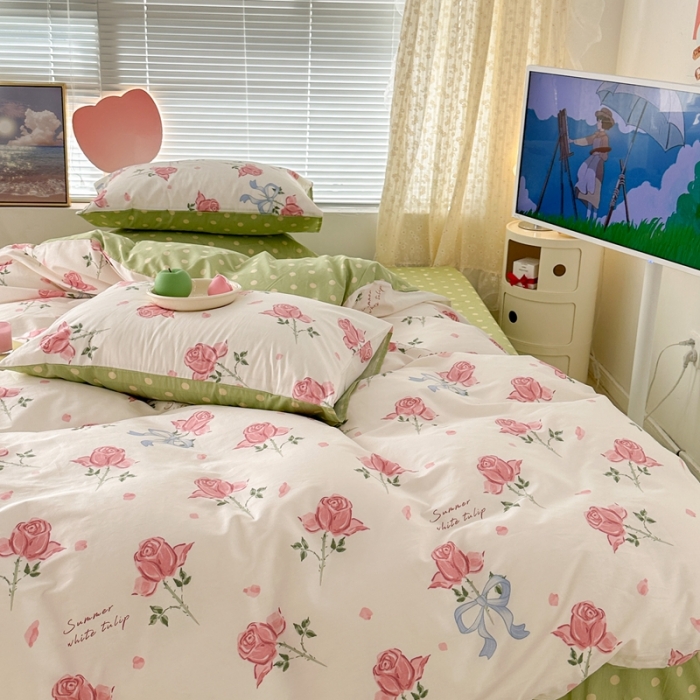 91家纺网 家纺一手货源 找家纺 昔可 2023春日新款全棉3 春日丝带玫瑰