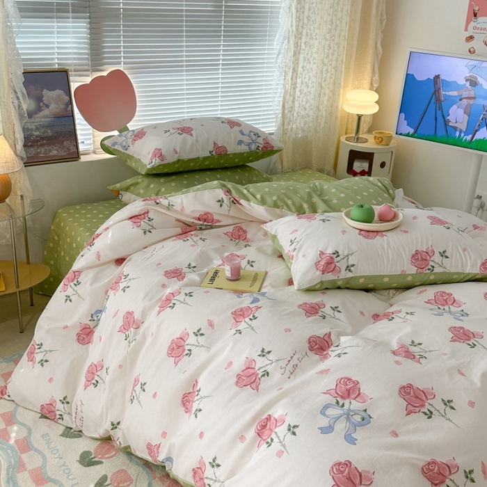 91家纺网 家纺一手货源 找家纺 昔可 2023春日新款全棉3 春日丝带玫瑰