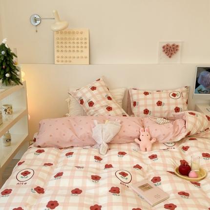 昔可 2023春日新款全棉3 粉格红花