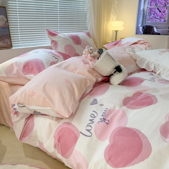 91家纺网 家纺一手货源 找家纺 昔可 2023春日新款全棉3 粉色心心相印