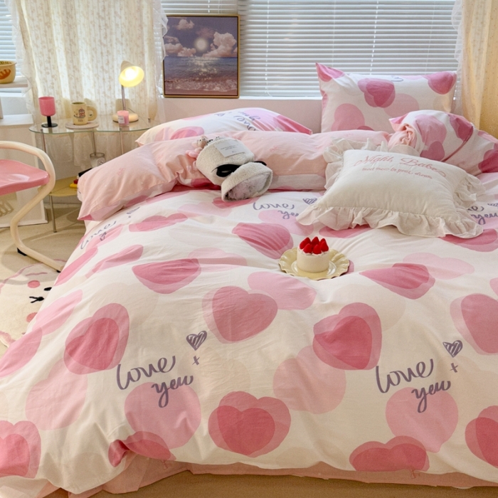 91家纺网 家纺一手货源 找家纺 昔可 2023春日新款全棉3 粉色心心相印