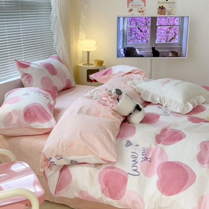 91家纺网 家纺一手货源 找家纺 昔可 2023春日新款全棉3 粉色心心相印