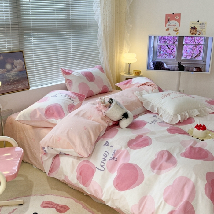 91家纺网 家纺一手货源 找家纺 昔可 2023春日新款全棉3 粉色心心相印