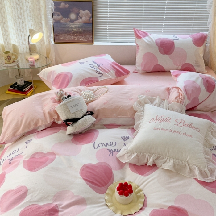 91家纺网 家纺一手货源 找家纺 昔可 2023春日新款全棉3 粉色心心相印