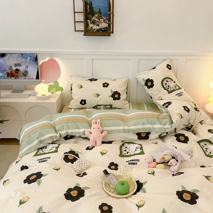 91家纺网 家纺一手货源 找家纺 昔可 2023春日新款全棉3 黑花小兔几