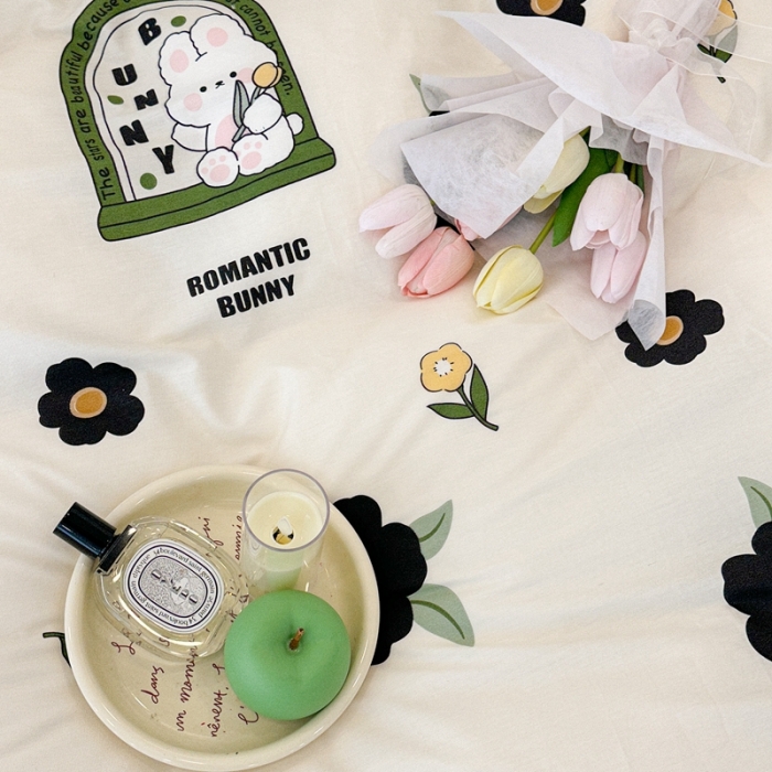 91家纺网 家纺一手货源 找家纺 昔可 2023春日新款全棉3 黑花小兔几