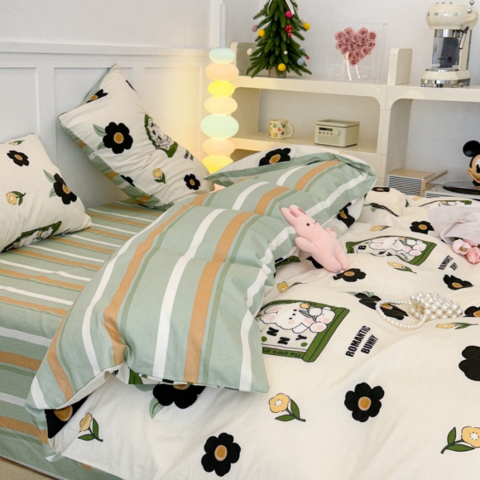 91家纺网 家纺一手货源 找家纺 昔可 2023春日新款全棉3 黑花小兔几