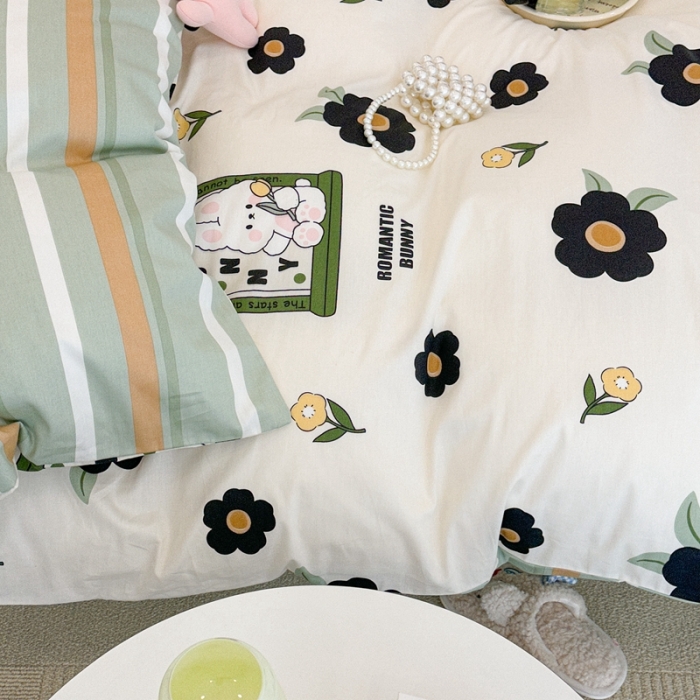 91家纺网 家纺一手货源 找家纺 昔可 2023春日新款全棉3 黑花小兔几