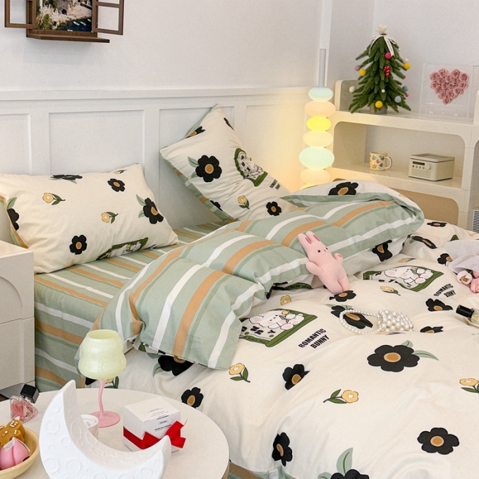 91家纺网 家纺一手货源 找家纺 昔可 2023春日新款全棉3 黑花小兔几