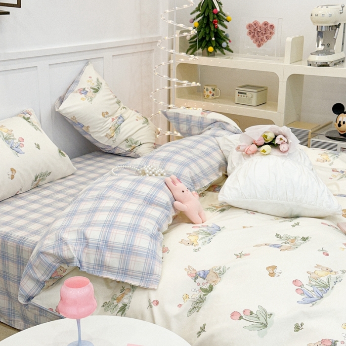 91家纺网 家纺一手货源 找家纺 昔可 2023春日新款全棉3 花丛兔兔