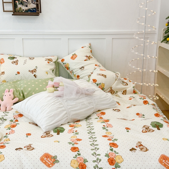 91家纺网 家纺一手货源 找家纺 昔可 2023春日新款全棉3 花间篮子兔