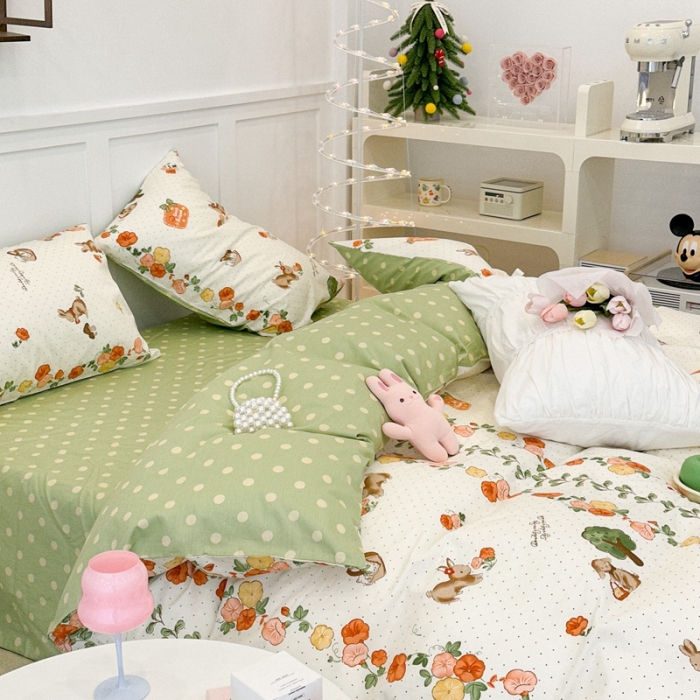 91家纺网 家纺一手货源 找家纺 昔可 2023春日新款全棉3 花间篮子兔