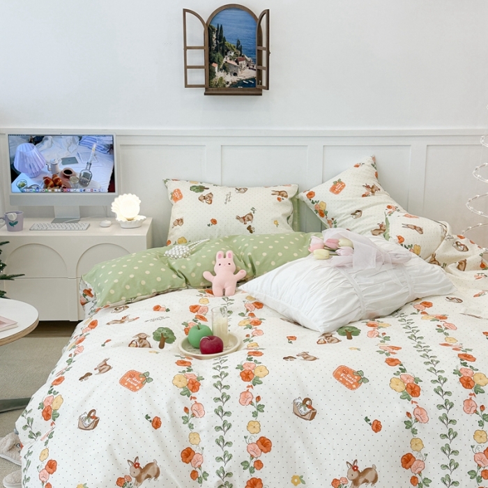 91家纺网 家纺一手货源 找家纺 昔可 2023春日新款全棉3 花间篮子兔